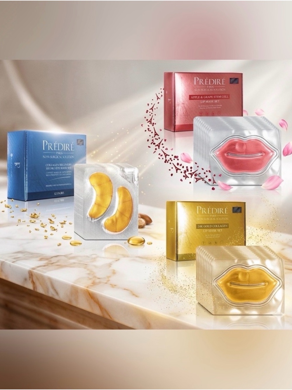 🔥Predire 24K Gold BUNDLE🔥 Lip Mask Set (12) & 2 Eye Mask Sets (20) -Retail $1500
